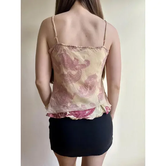 Pink Mesh Beaded Flower Cami Top - Picture 3 of 5